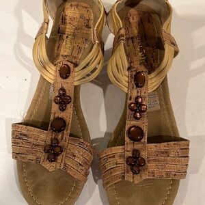 EAST 5th size 9 about 2 inch wedge sandals with embellishment and elastic
